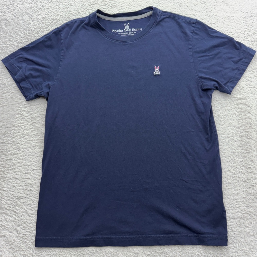 Psycho Bunny Mens Navy Blue Pima Cotton Short Sleeve Logo T-Shirt Size 4 Medium